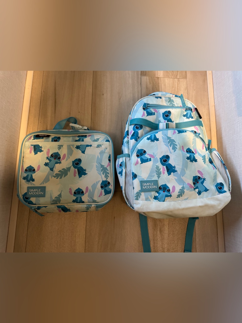 Kids Simple Modern Blue Stitch Print Backpack and Lunch Bag Set